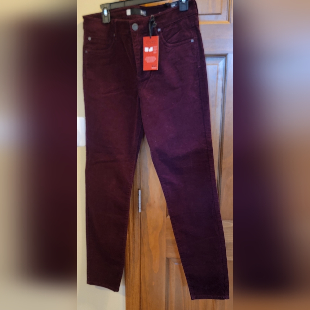 NWT KUT High Rise Diana Ab Fab Skinny Burgundy Corduroy Cotton & Spandex Jeans 8